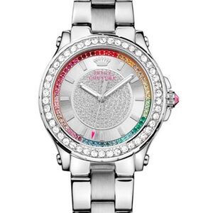 Juicy Couture Silver Watch with Rainbow Accents